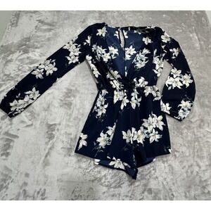 Fora Romper Women's Size 8 Blue Floral Long Sleeve Rare BOLO Single Button Light